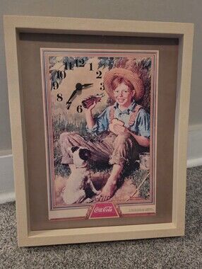 Vintage Coca Cola Norman Rockwell Boy & His Dog Wall Clock Framed